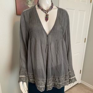 Johnny Was Embroidered Top Blouse - Long Sleeve